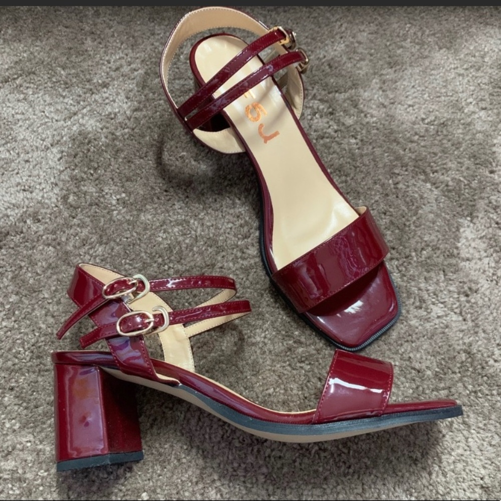 FSJ Women open toe mid chunky heel strap sandals